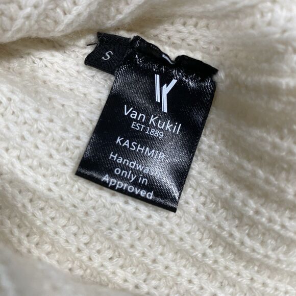 Van Kukil Women's Sz Sm Cashmere Turtleneck Sweater Ivory Drop Sleeve Old Money - Picture 5 of 6